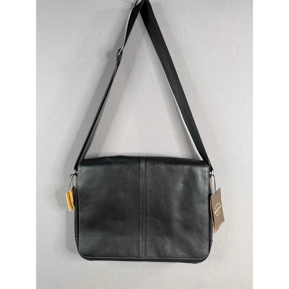 Boconi Slim Mailbag Messenger Bag Mens Black Leather RFID Laptop Case NWT Luxury